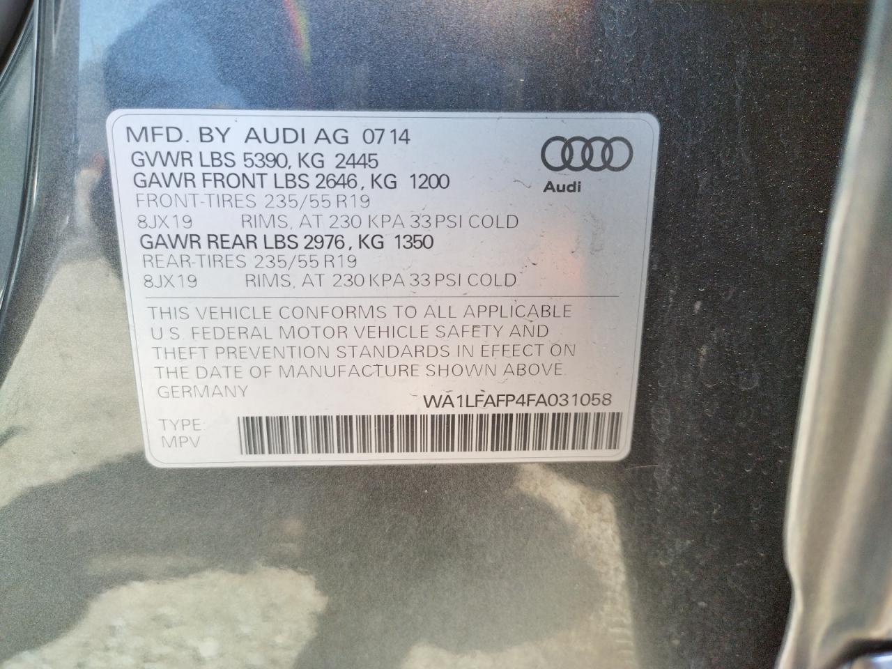 صورة رقم 10 من المزاد - 2015 AUDI Q5 PREMIUM مع VIN WA1LFAFP4FA031058