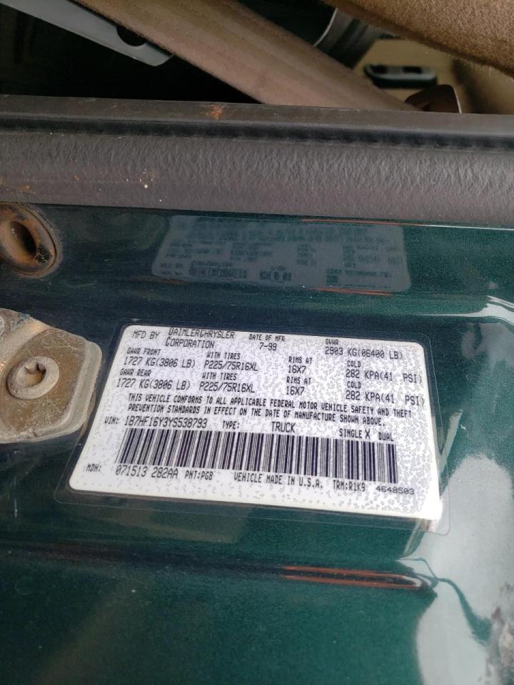 Photo 10 from auction – 2000 DODGE RAM 1500 with VIN 1B7HF16Y3YS538793