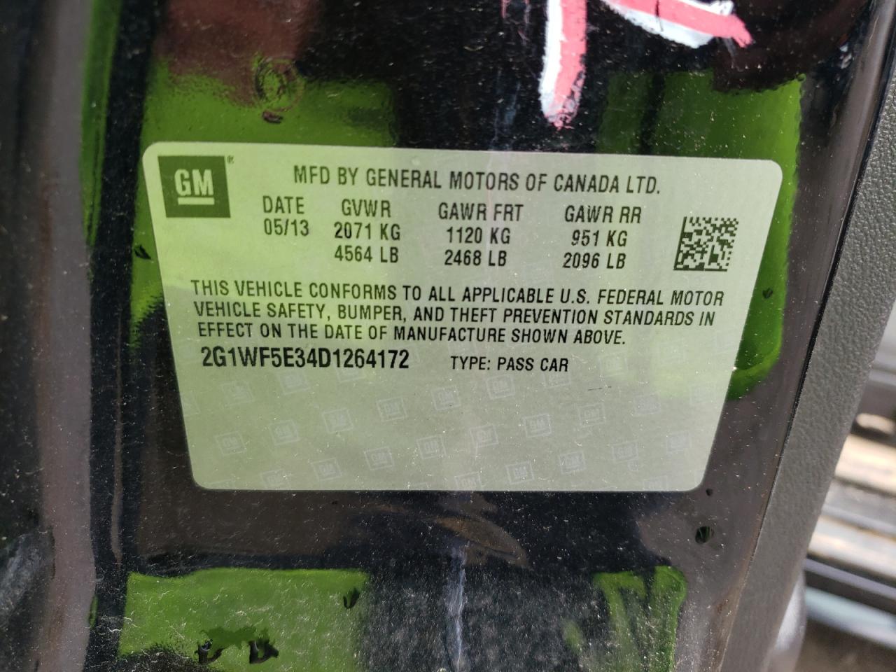 Zdjęcie 10 z aukcji – 2013 CHEVROLET IMPALA LS z VIN 2G1WF5E34D1264172