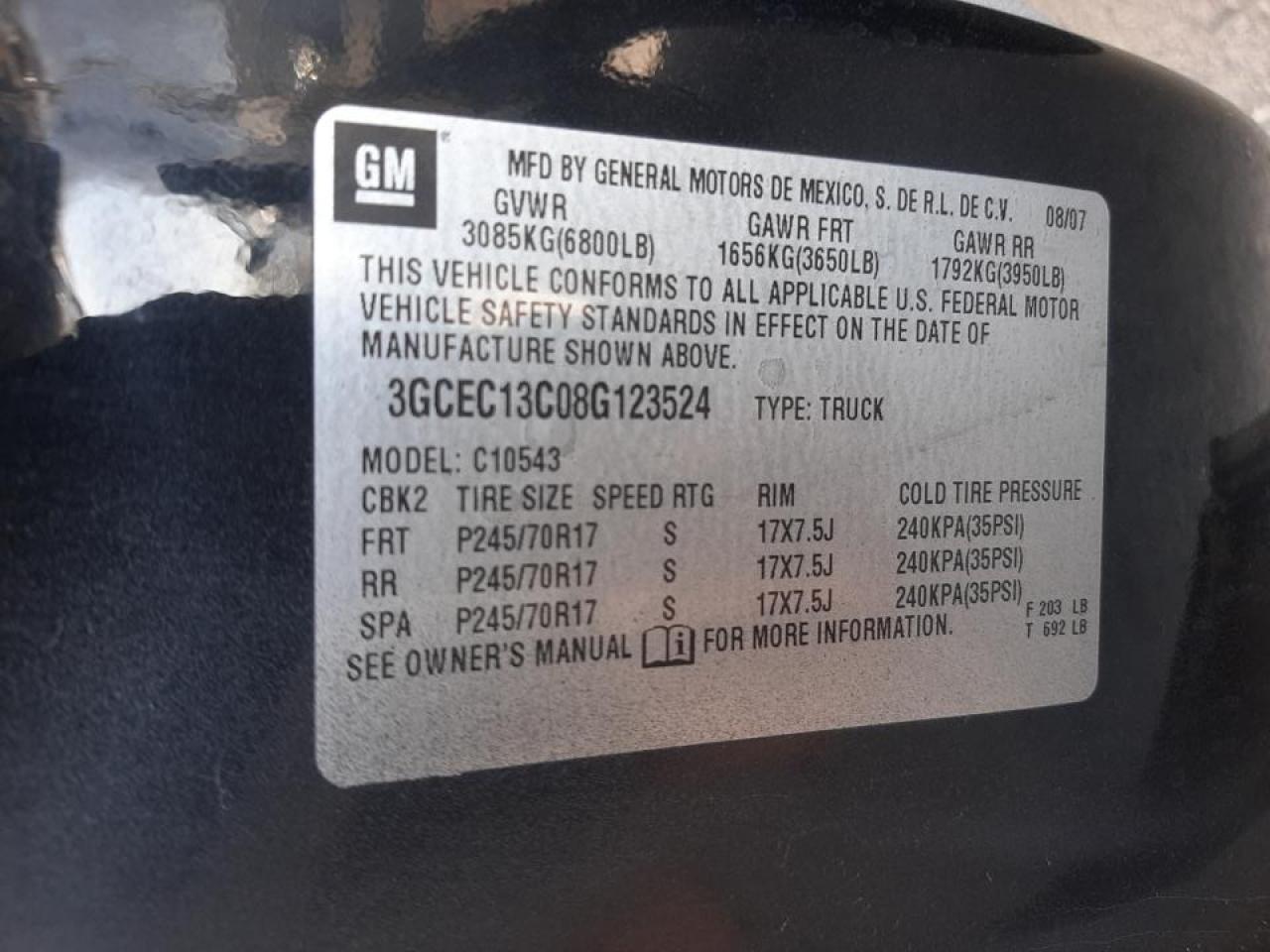 Photo 10 from auction – 2008 CHEVROLET SILVERADO with VIN 3GCEC13C08G123524
