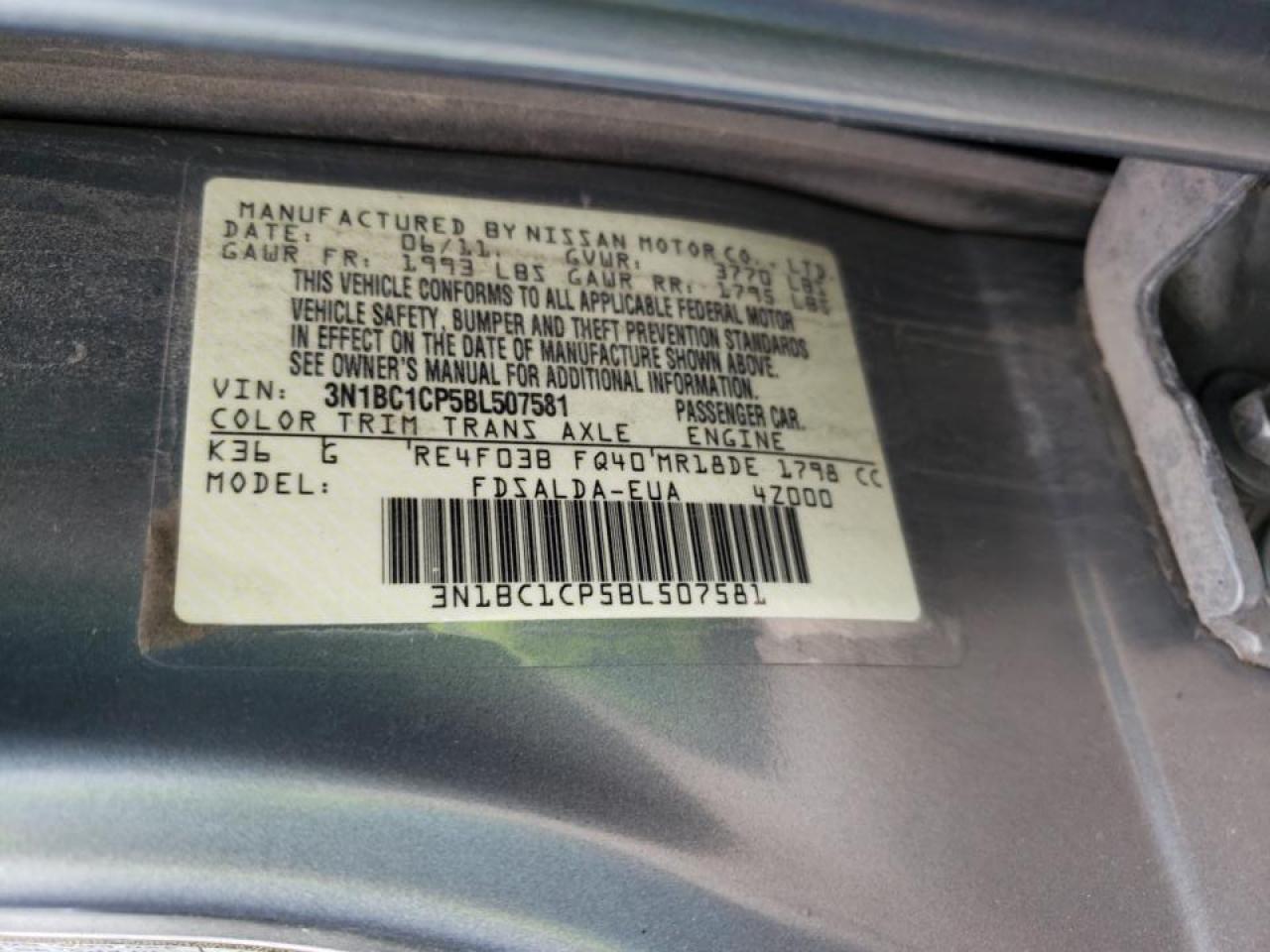 Photo 10 from auction – 2011 NISSAN VERSA S with VIN 3N1BC1CP5BL507581