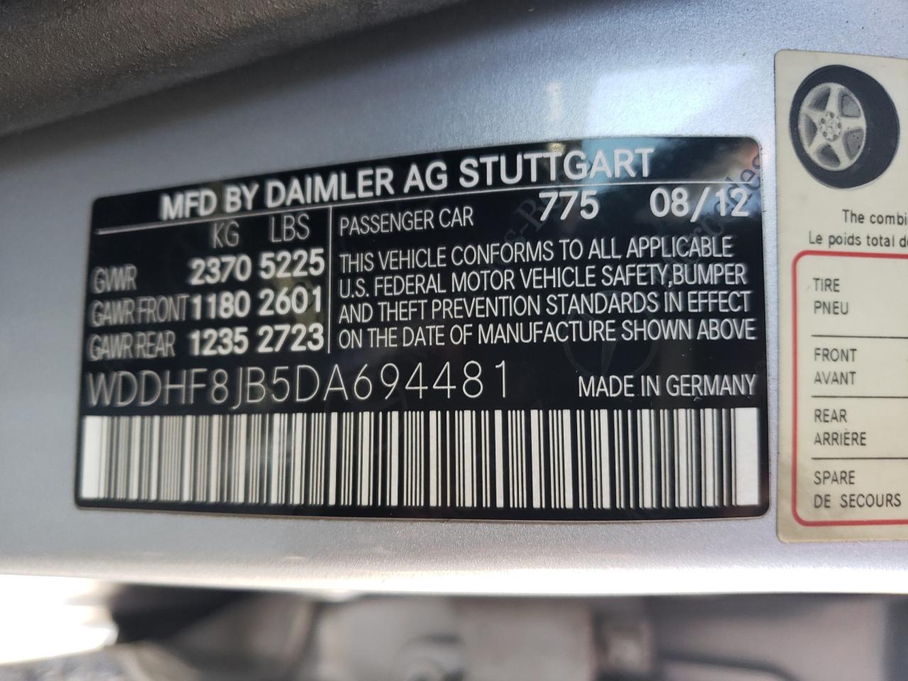 Photo 10 from auction – 2013 MERCEDES-BENZ E 350 4MAT with VIN WDDHF8JB5DA694481