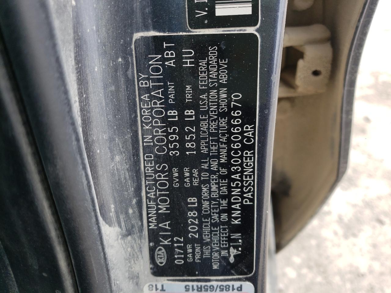 Photo 10 from auction – 2012 KIA RIO EX with VIN KNADN5A30C6066670