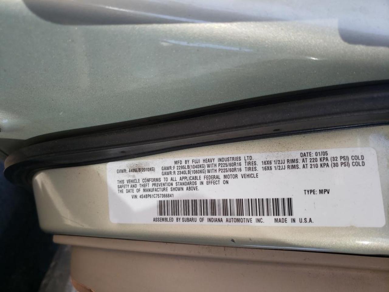 Photo 10 from auction – 2005 SUBARU LEGACY OUT with VIN 4S4BP61C757366841