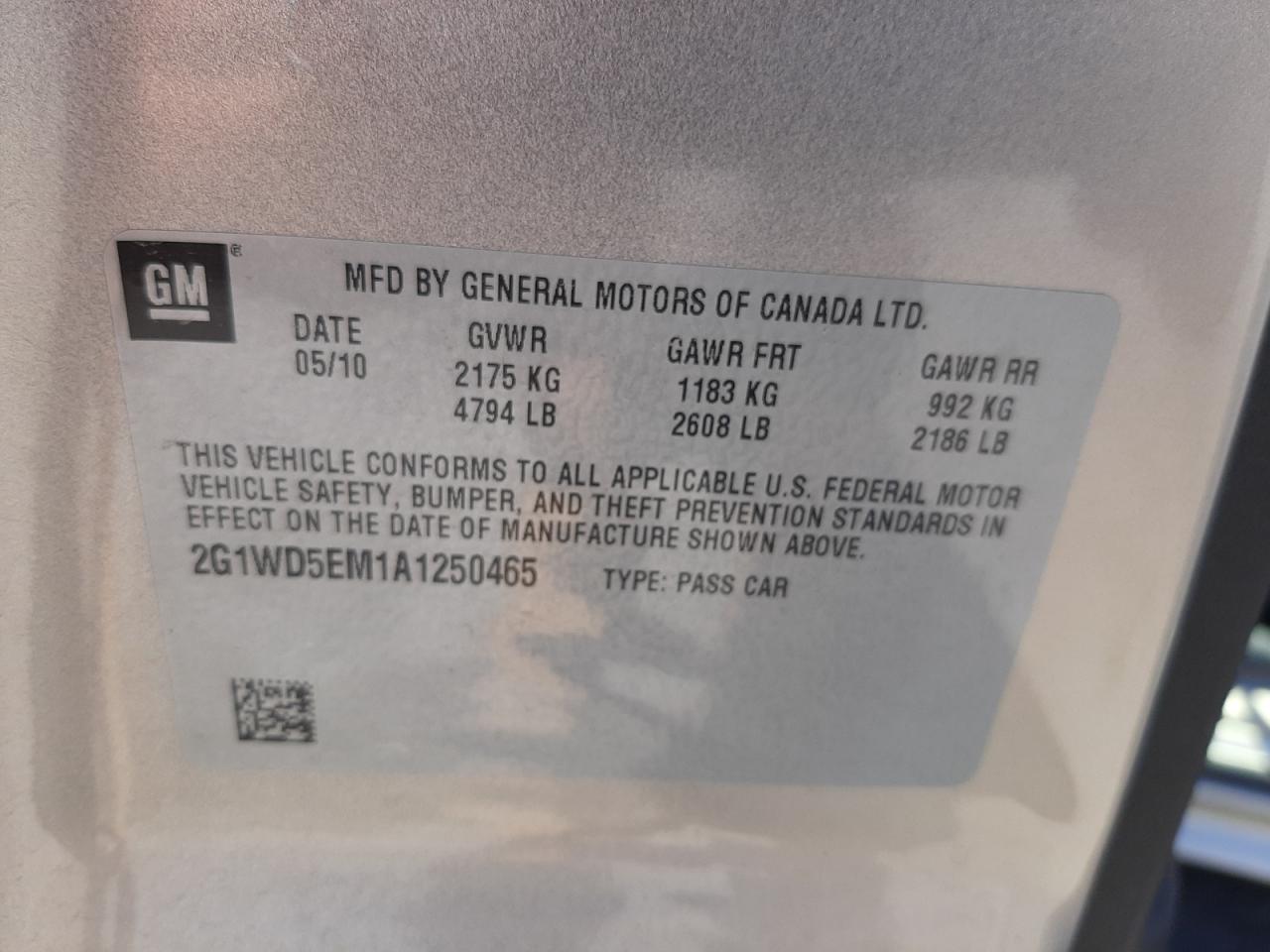 Photo 10 from auction – 2010 CHEVROLET IMPALA POL with VIN 2G1WD5EM1A1250465