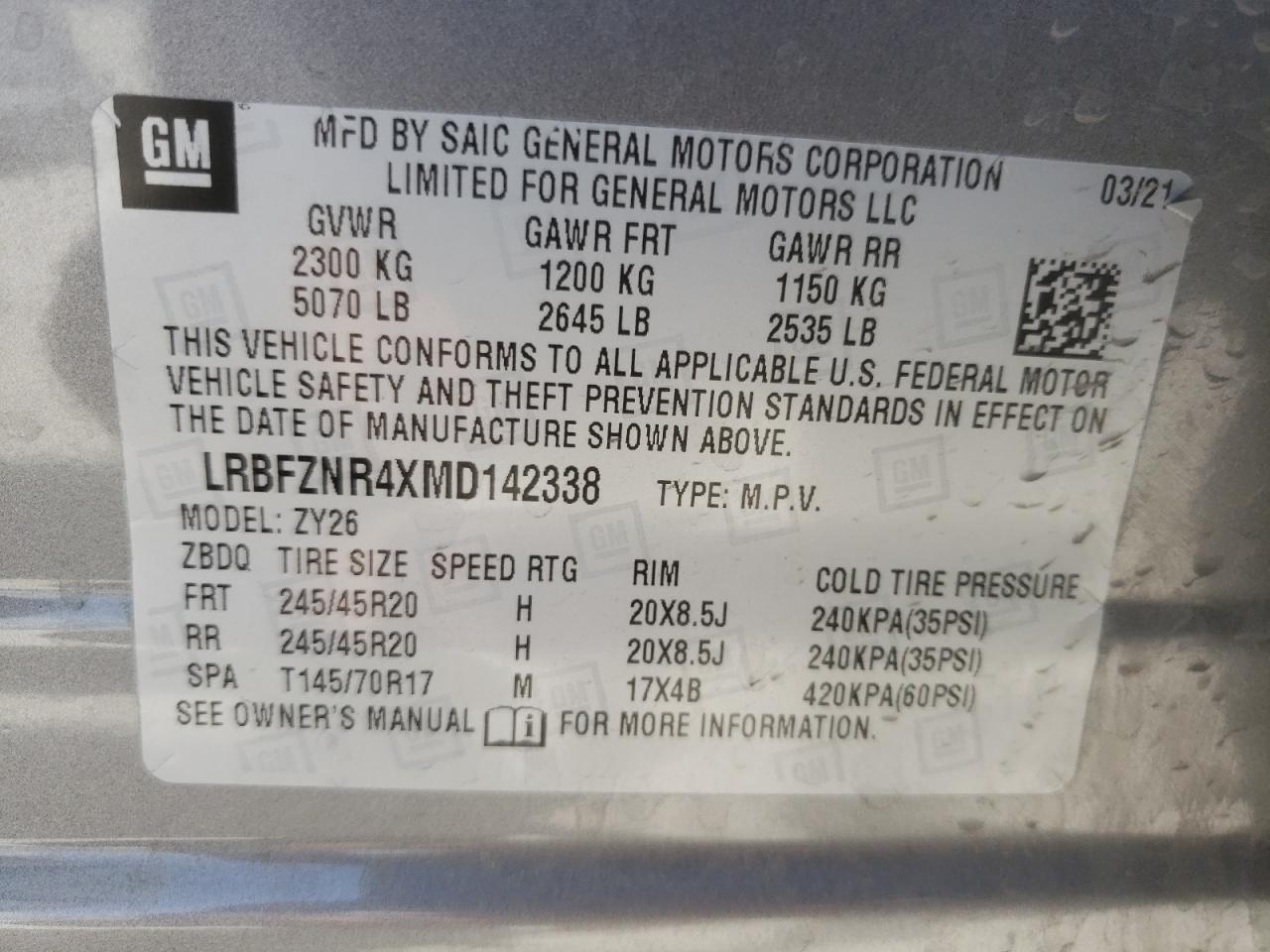 Photo 10 from auction – 2021 BUICK ENVISION E with VIN LRBFZNR4XMD142338
