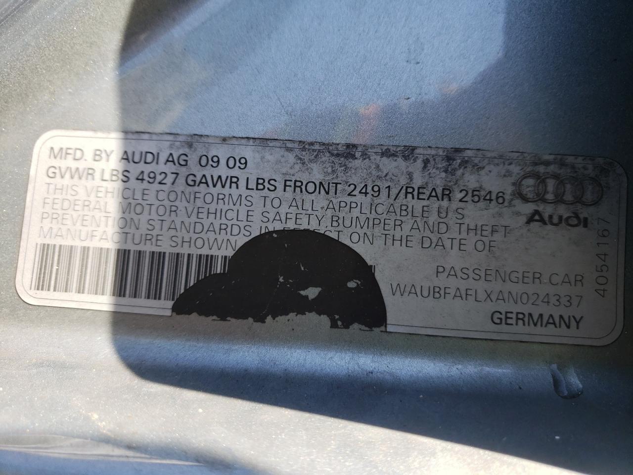 Photo 10 from auction – 2010 AUDI A4 PREMIUM with VIN WAUBFAFLXAN024337