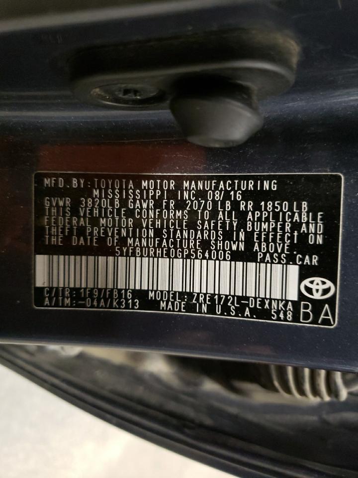 Photo 10 from auction – 2016 TOYOTA COROLLA L with VIN 5YFBURHE0GP564006