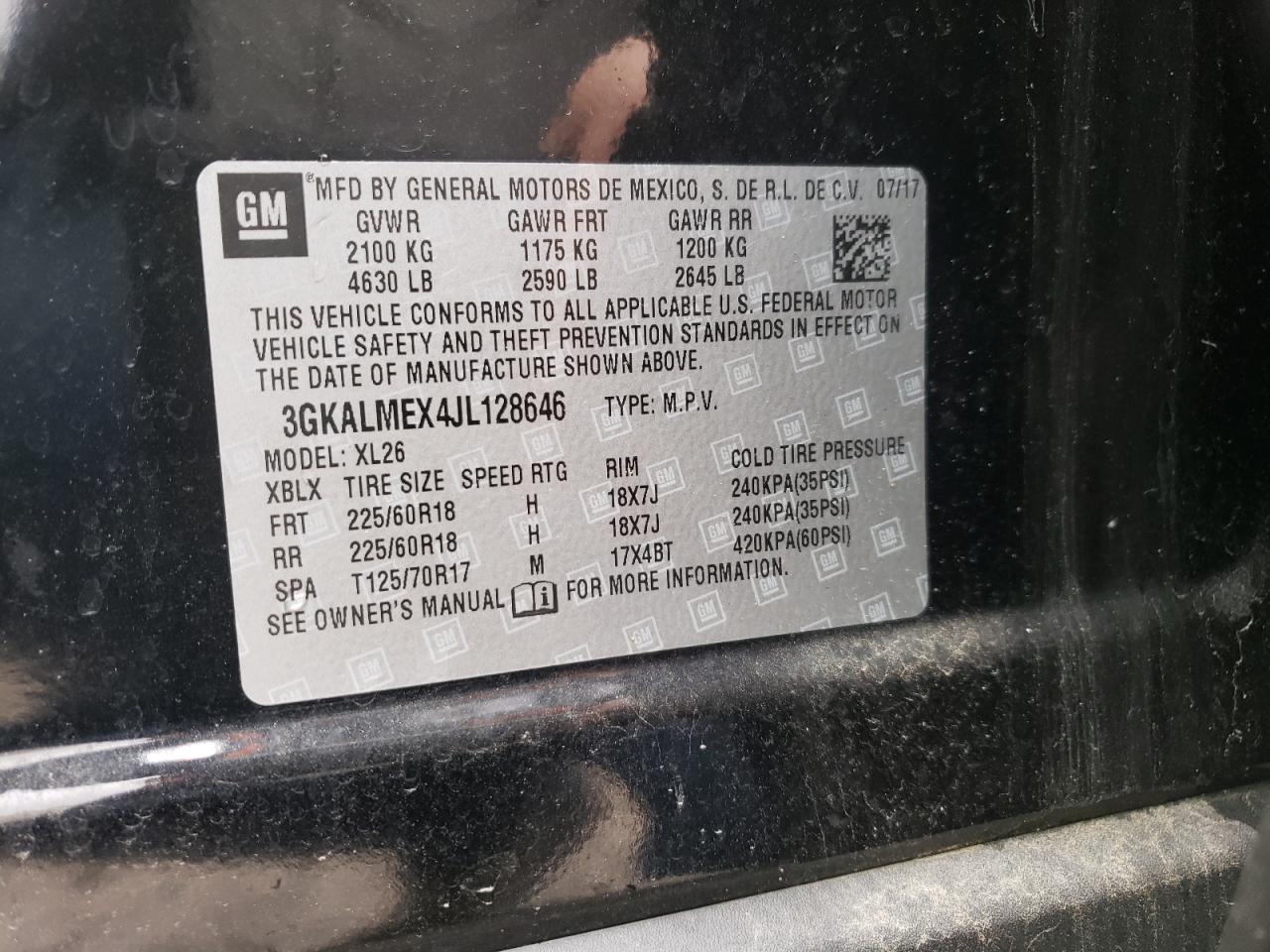 Photo 10 from auction – 2018 GMC TERRAIN SL with VIN 3GKALMEX4JL128646