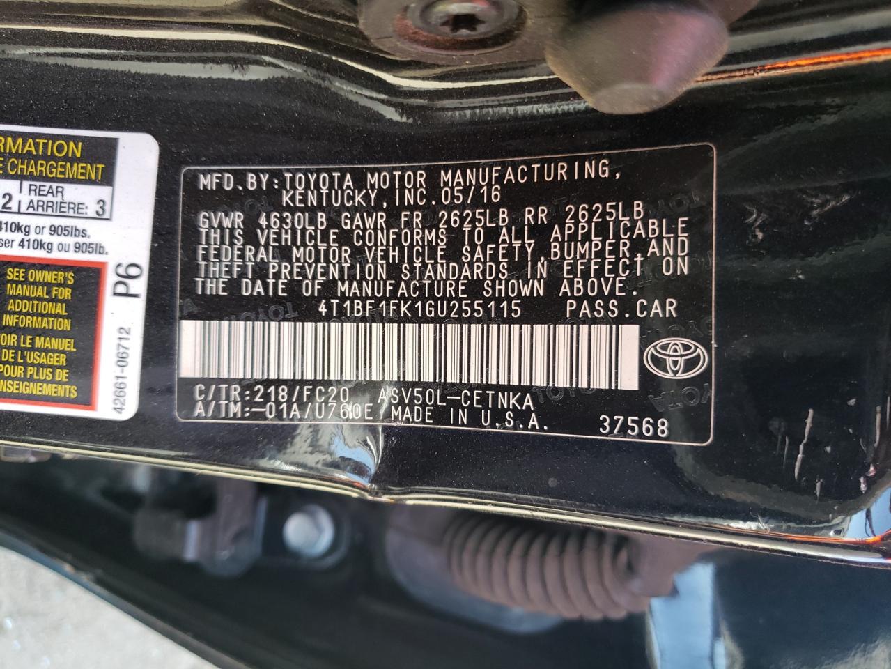 Photo 10 from auction – 2016 TOYOTA CAMRY LE with VIN 4T1BF1FK1GU255115