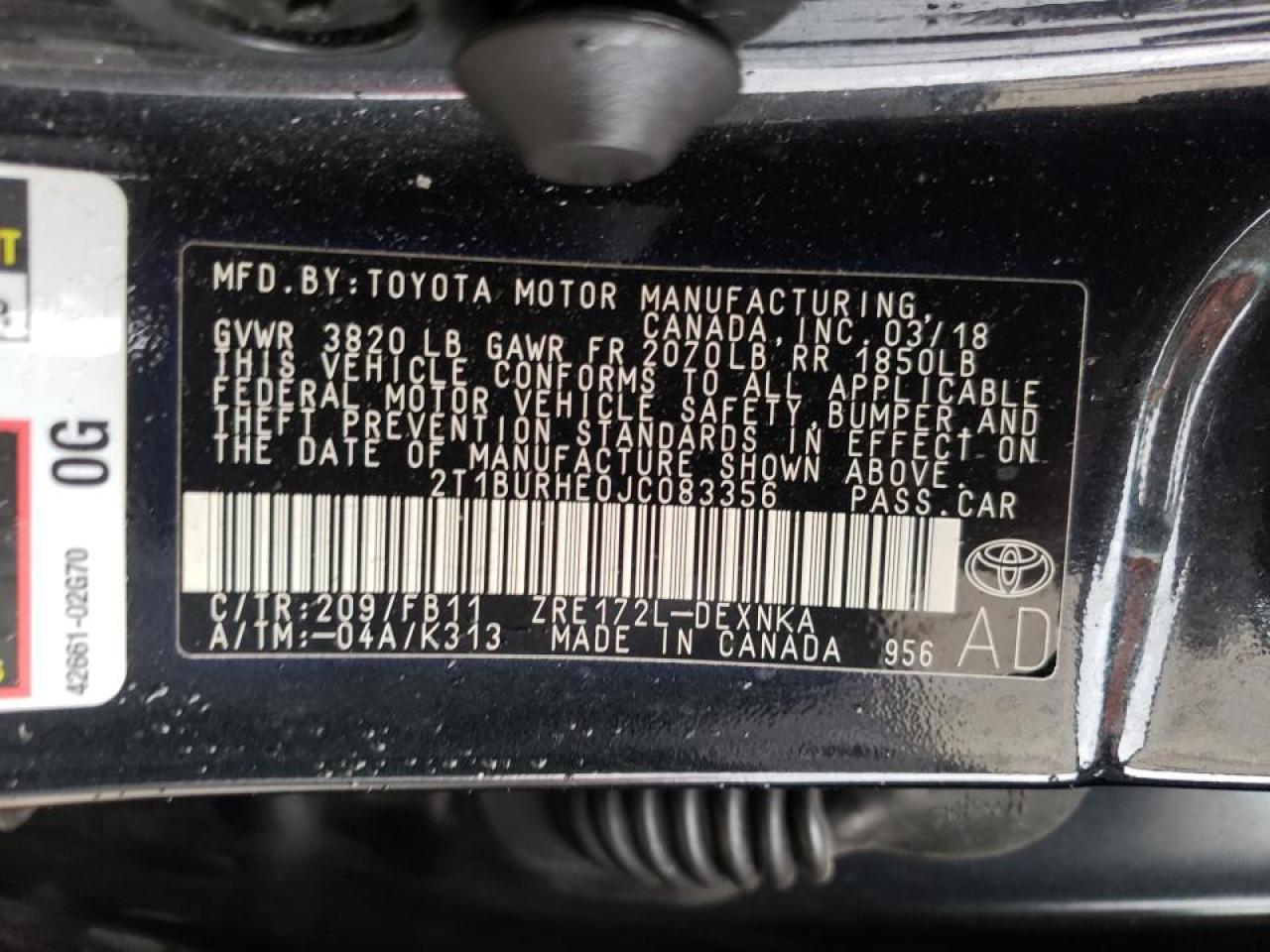 Photo 10 from auction – 2018 TOYOTA COROLLA L with VIN 2T1BURHE0JC083356