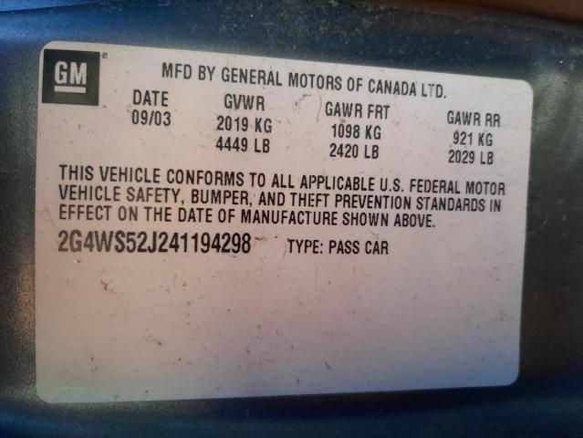 Photo 10 from auction – 2004 BUICK CENTURY CU with VIN 2G4WS52J241194298
