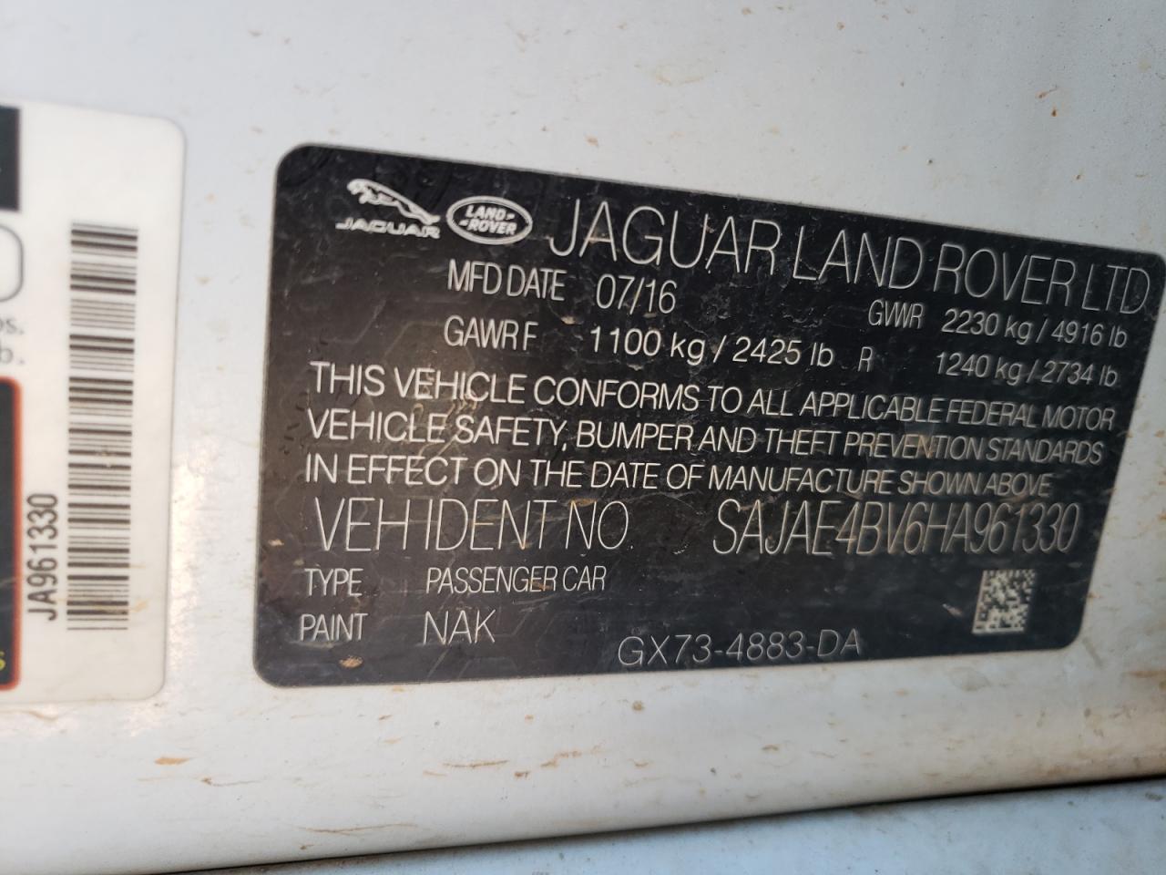 Photo 10 from auction – 2017 JAGUAR XE PRESTIG with VIN SAJAE4BV6HA961330