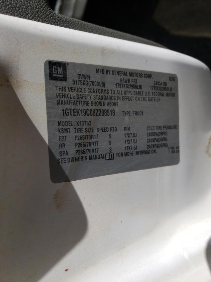 Photo 10 from auction – 2008 GMC SIERRA K15 with VIN 1GTEK19C08Z208518