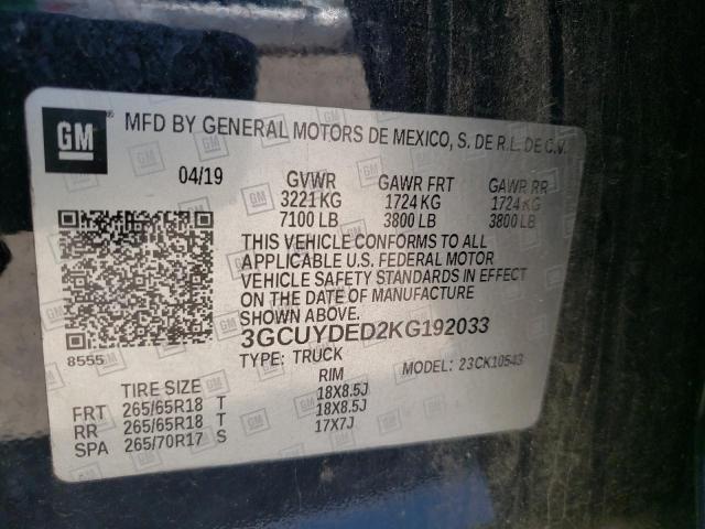 Photo 10 from auction – 2019 CHEVROLET SILVERADO with VIN 3GCUYDED2KG192033