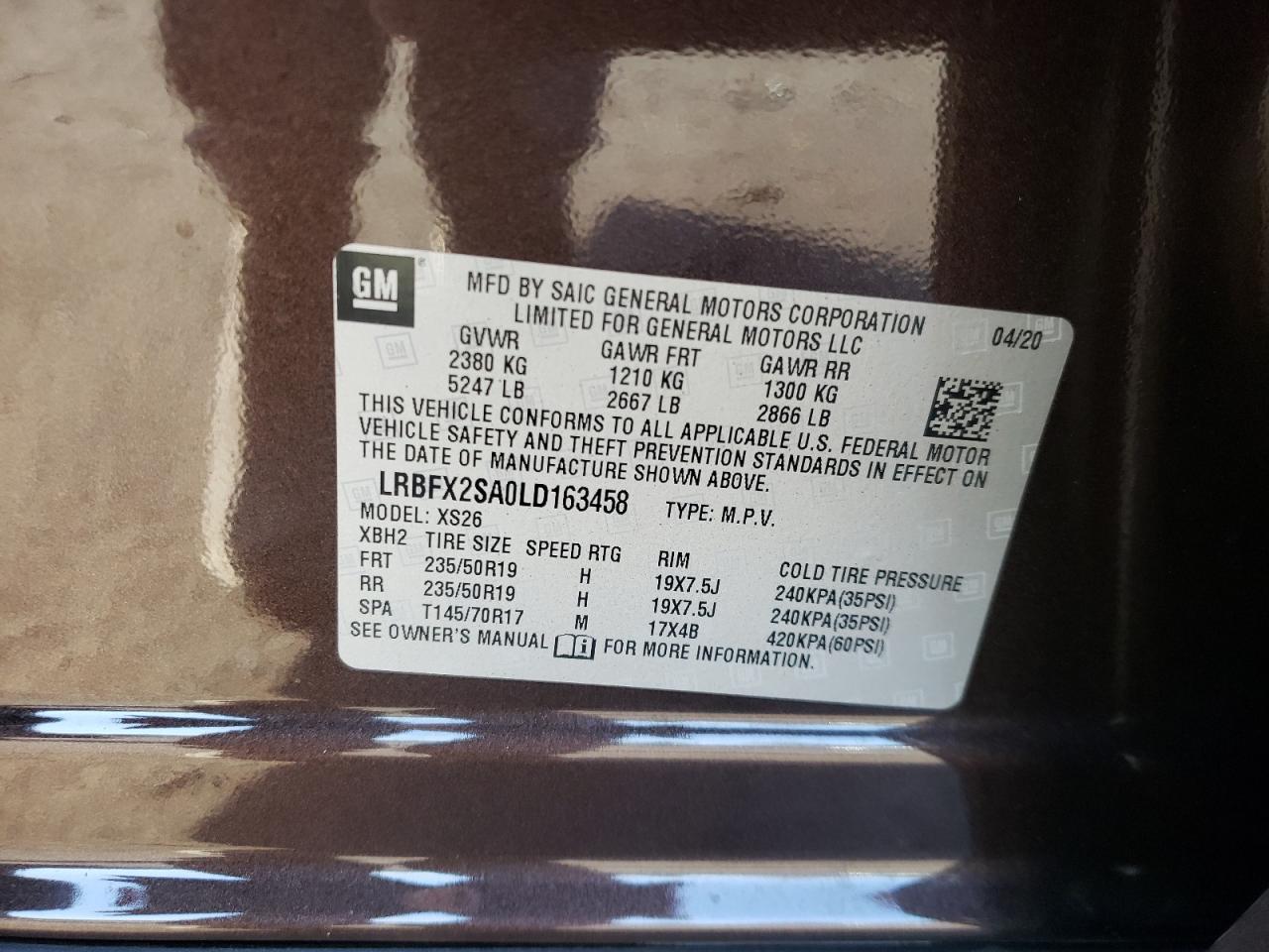 Photo 10 from auction – 2020 BUICK ENVISION E with VIN LRBFX2SA0LD163458