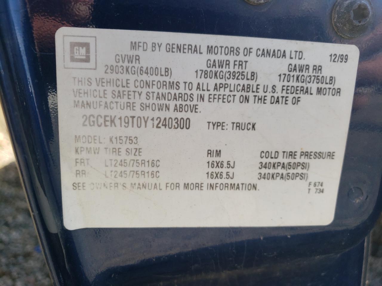 Photo 10 from auction – 2000 CHEVROLET SILVERADO with VIN 2GCEK19T0Y1240300
