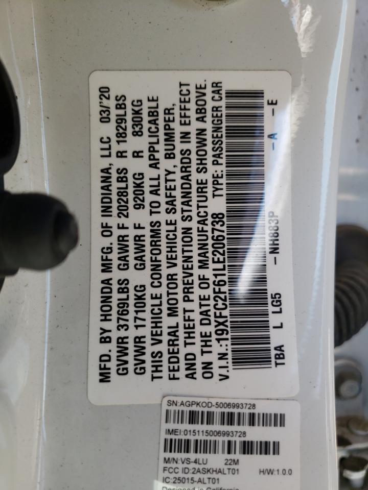 Photo 10 from auction – 2020 HONDA CIVIC LX with VIN 19XFC2F61LE206738
