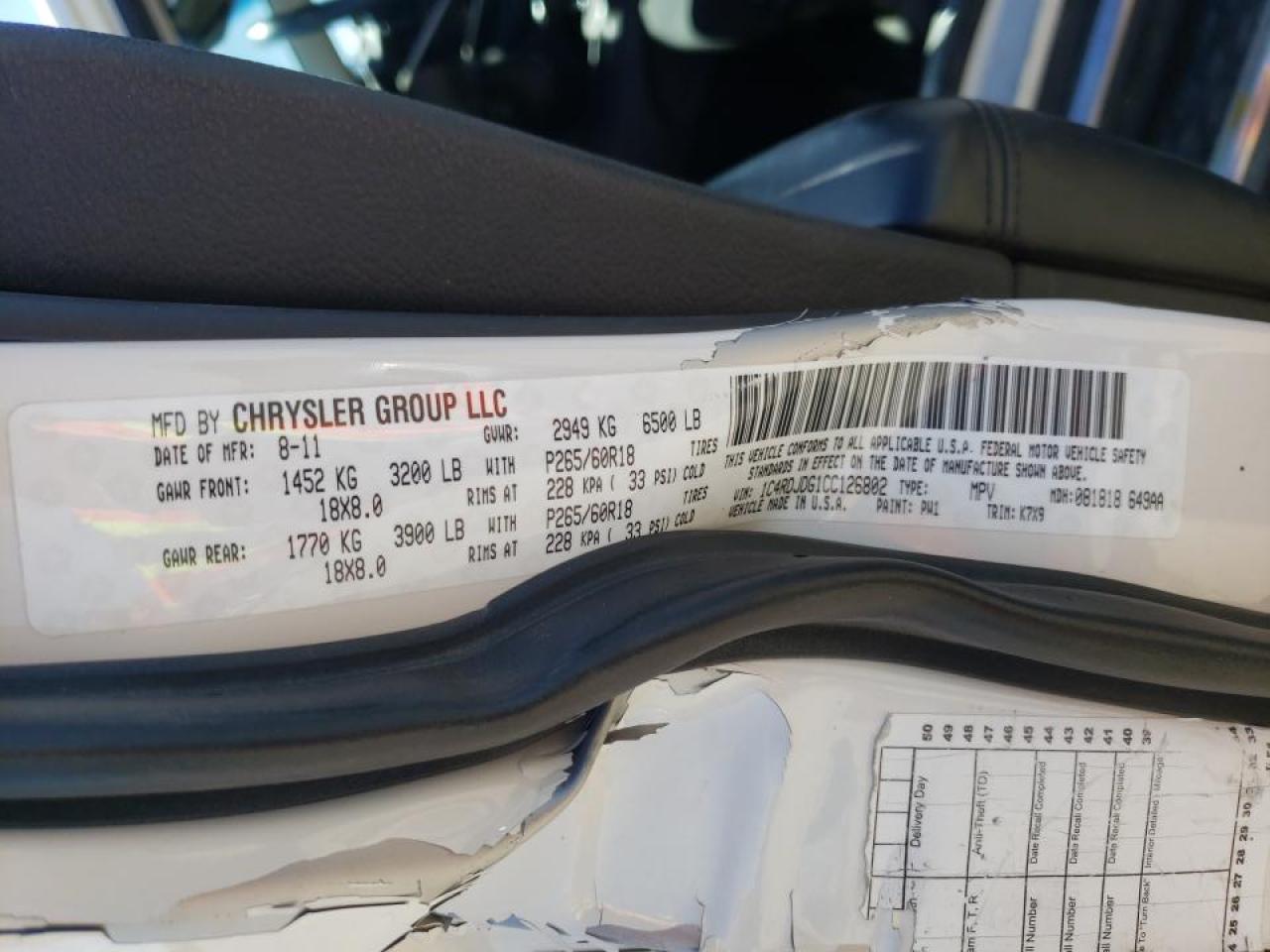 Photo 10 from auction – 2012 DODGE DURANGO CR with VIN 1C4RDJDG1CC126802