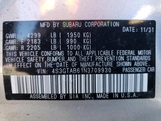 Photo 10 from auction – 2022 SUBARU IMPREZA with VIN 4S3GTAB61N3709930