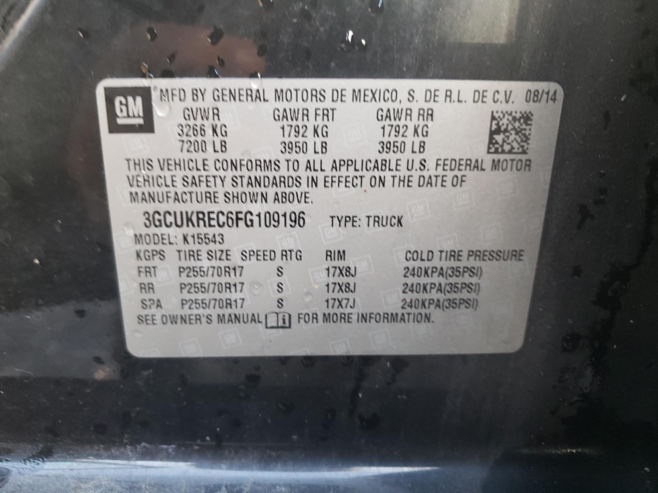 Photo 10 from auction – 2015 CHEVROLET SILVERADO with VIN 3GCUKREC6FG109196