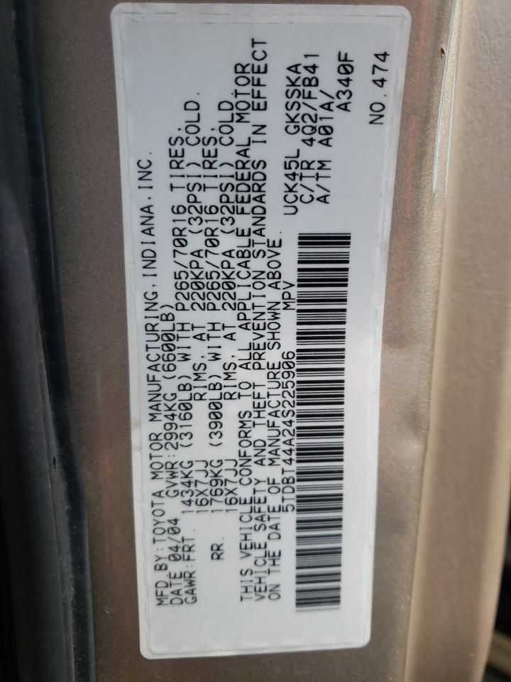 Photo 10 from auction – 2004 TOYOTA SEQOUIA with VIN 5TDBT44A24S225906