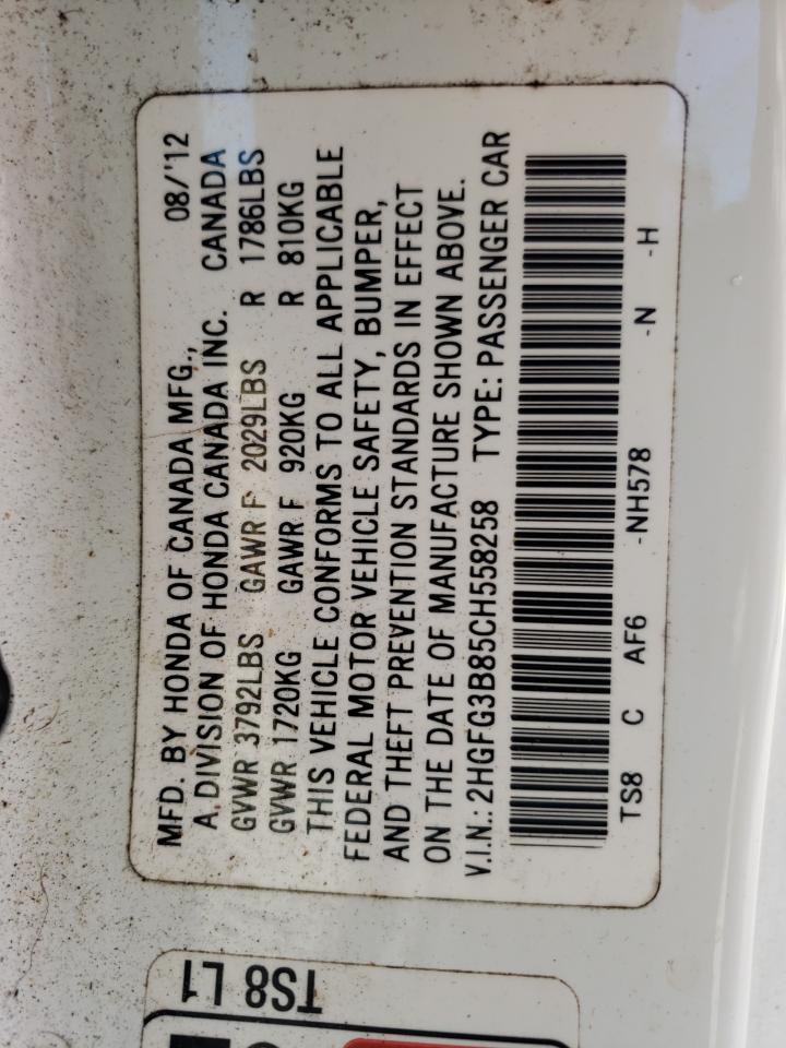 Photo 10 from auction – 2012 HONDA CIVIC EX with VIN 2HGFG3B85CH558258