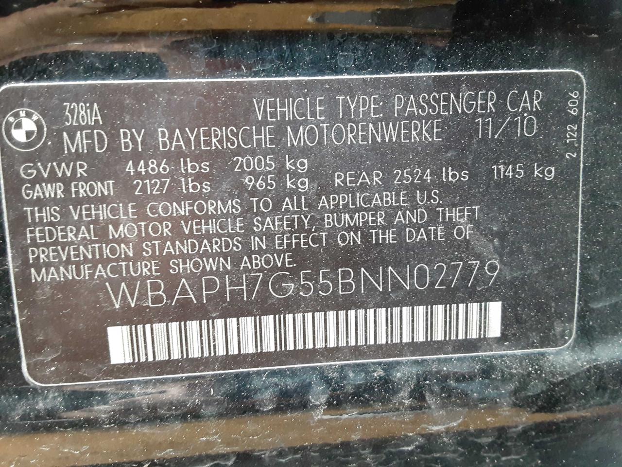 Photo 10 from auction – 2011 BMW 328 I with VIN WBAPH7G55BNN02779