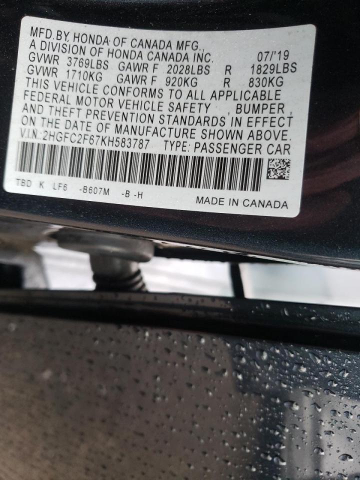 Photo 10 from auction – 2019 HONDA CIVIC LX with VIN 2HGFC2F67KH583787