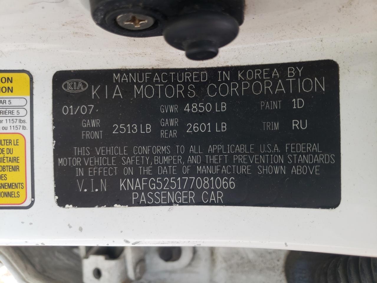 Photo 10 from auction – 2007 KIA RONDO BASE with VIN KNAFG525177081066