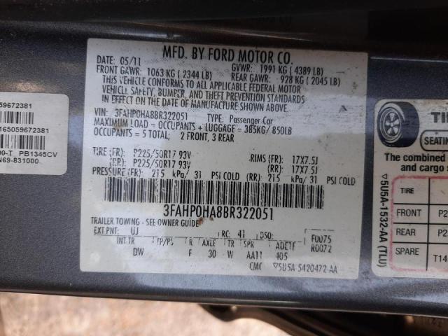 Photo 10 from auction – 2011 FORD FUSION with VIN 3FAHP0HA8BR322051