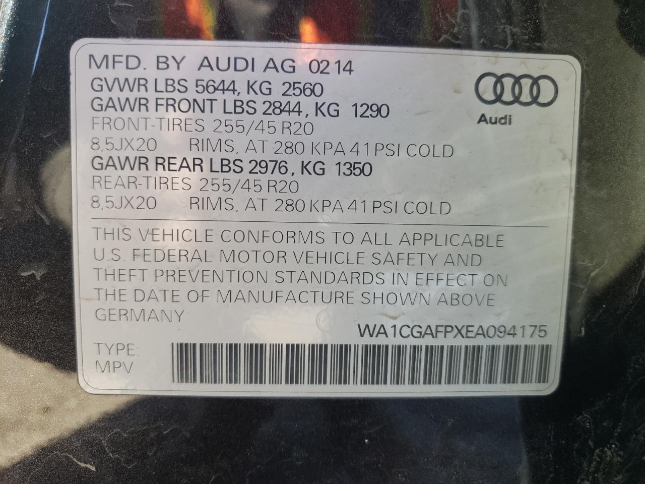 Photo 10 from auction – 2014 AUDI SQ5 PREMIU with VIN WA1CGAFPXEA094175
