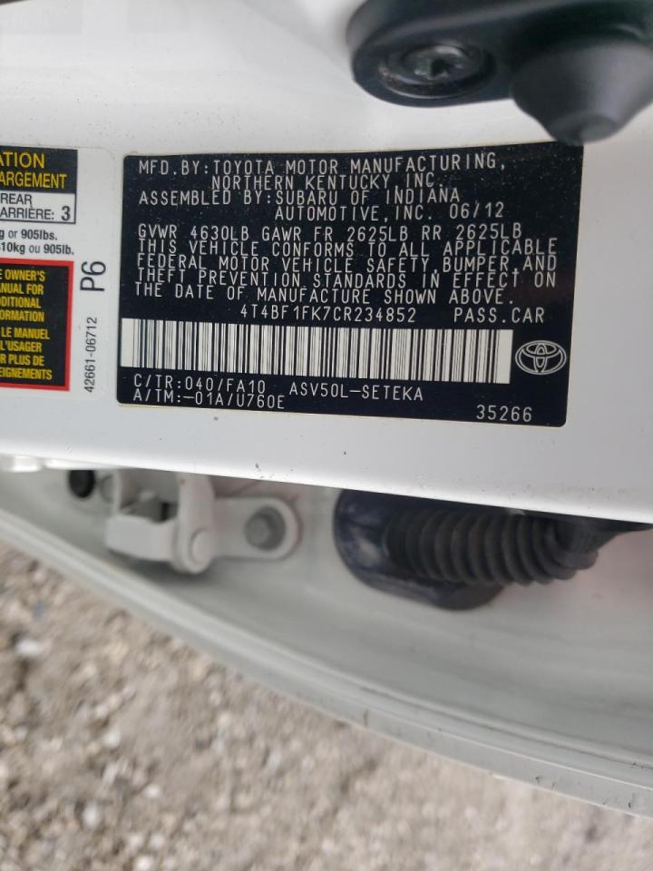 Photo 10 from auction – 2012 TOYOTA CAMRY BASE with VIN 4T4BF1FK7CR234852