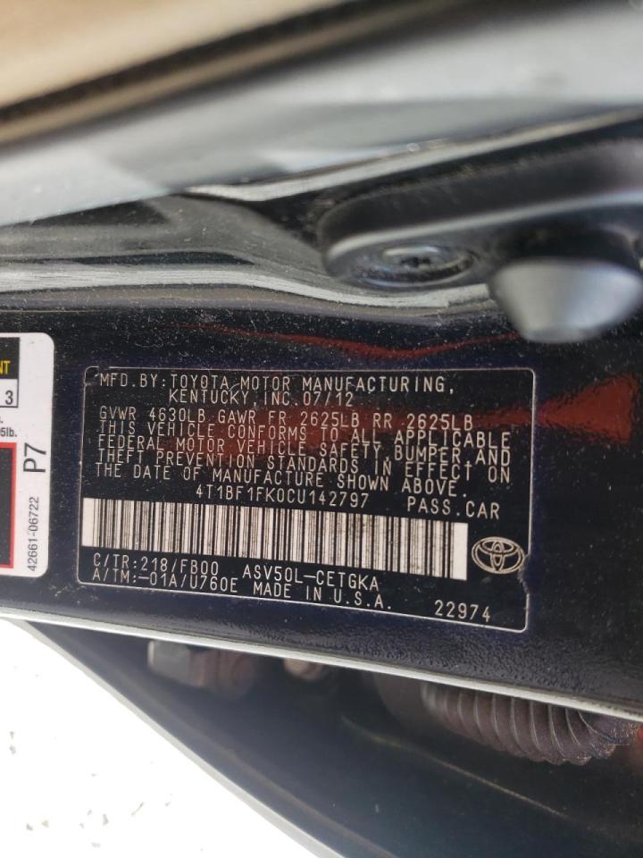 Photo 10 from auction – 2012 TOYOTA CAMRY BASE with VIN 4T1BF1FK0CU142797