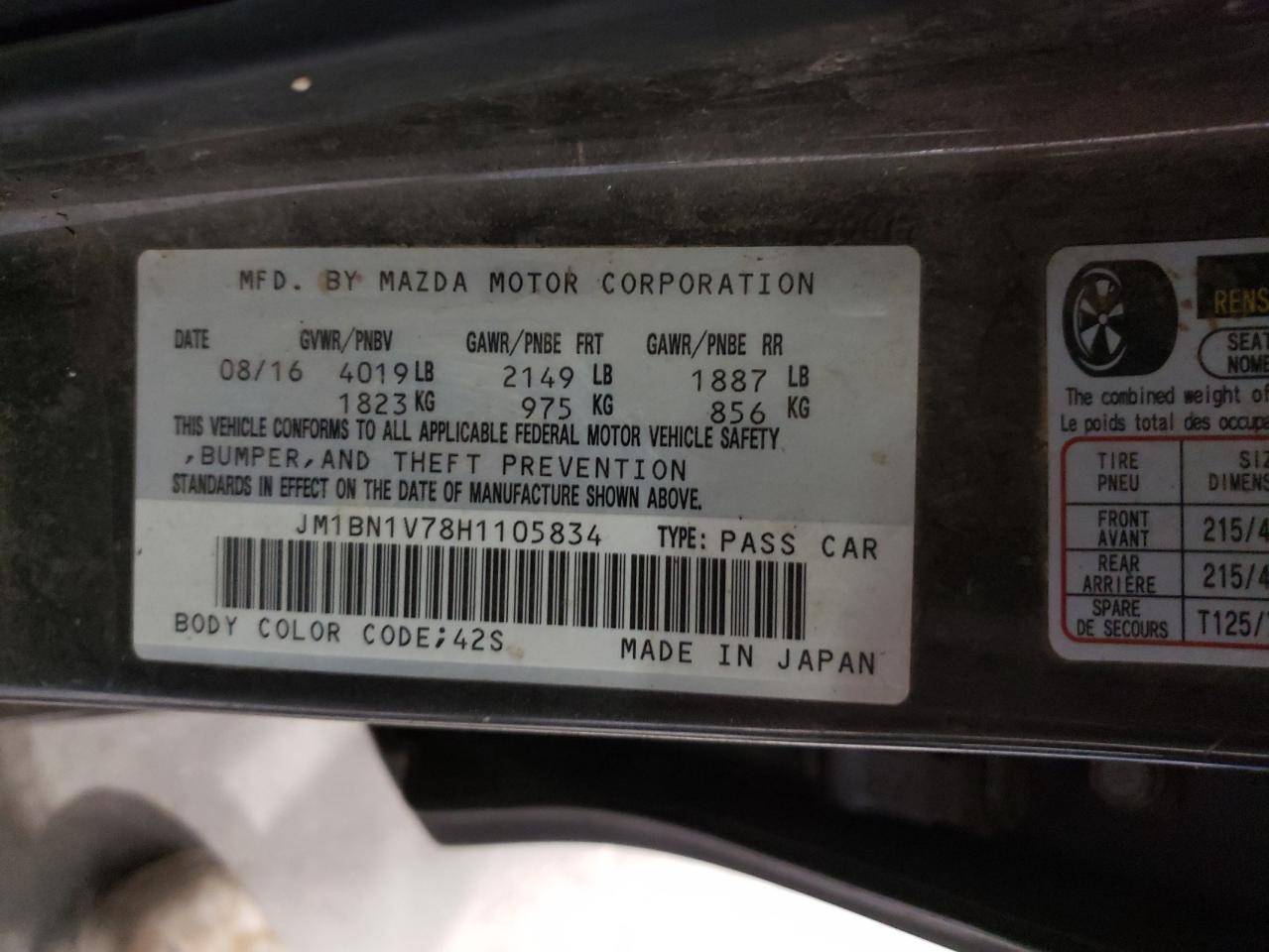 Photo 10 from auction – 2017 MAZDA 3 TOURING with VIN JM1BN1V78H1105834