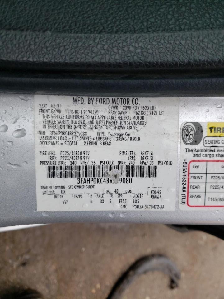 Photo 10 from auction – 2011 FORD FUSION SPO with VIN 3FAHP0KC4BR279080