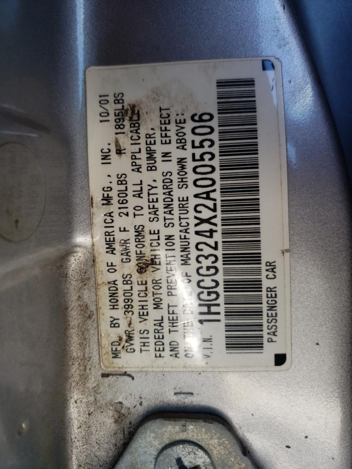 Photo 10 from auction – 2002 HONDA ACCORD LX with VIN 1HGCG324X2A005506