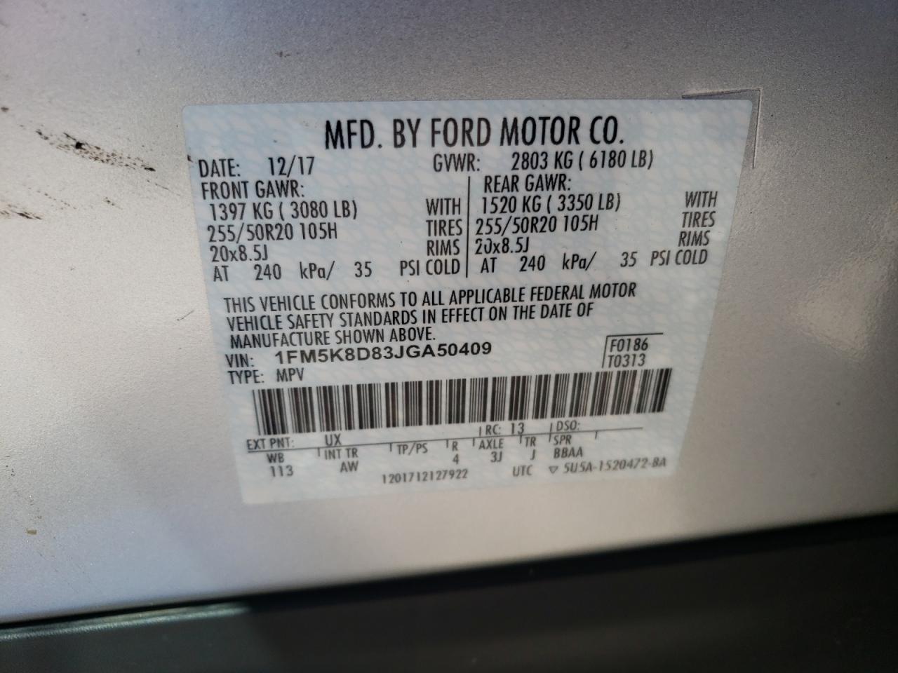 Photo 10 from auction – 2018 FORD EXPLORER X with VIN 1FM5K8D83JGA50409
