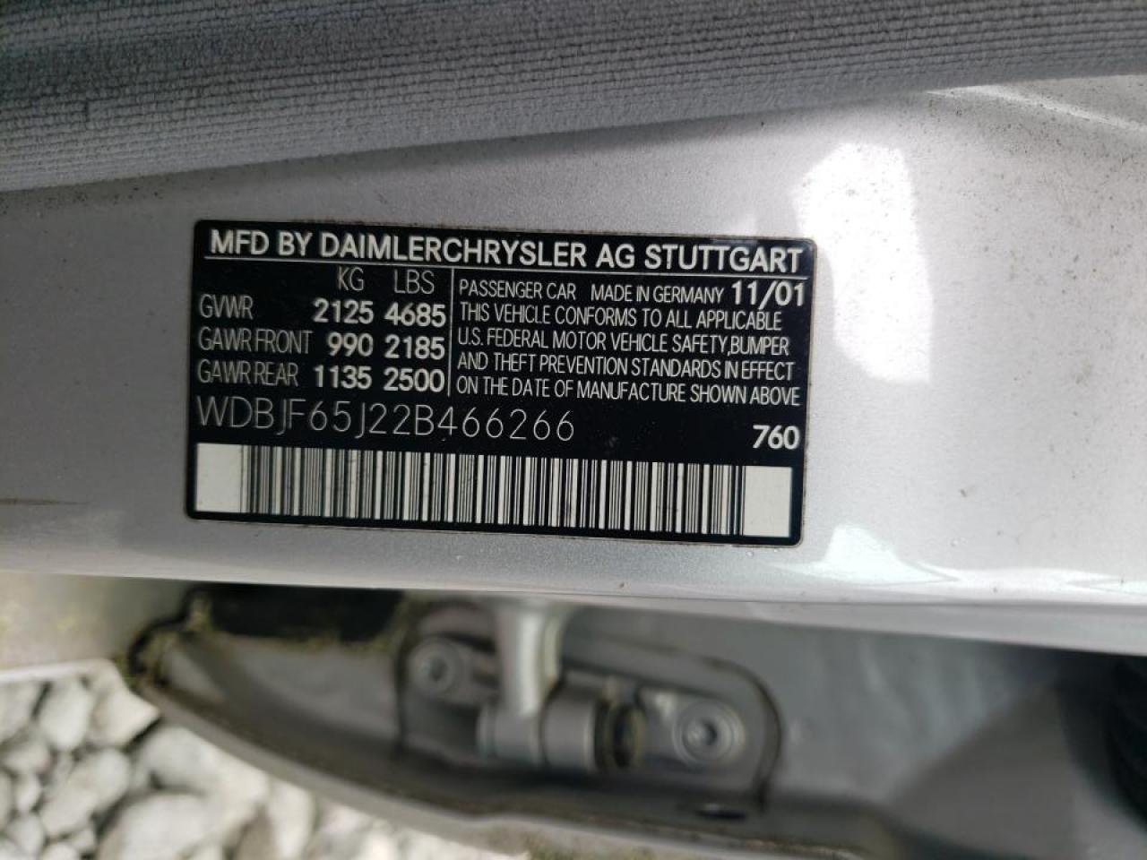 Фото 10 с аукциона – 2002 MERCEDES-BENZ E 320 с VIN WDBJF65J22B466266