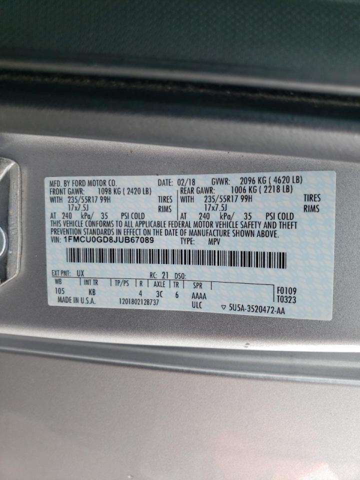 Photo 10 from auction – 2018 FORD ESCAPE SE with VIN 1FMCU0GD8JUB67089