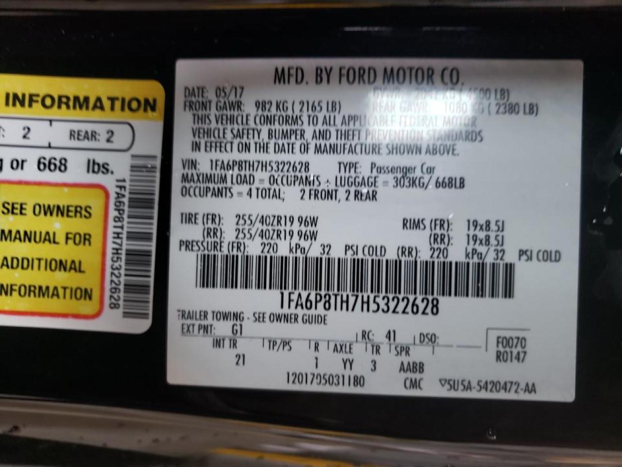 Photo 10 from auction – 2017 FORD MUSTANG with VIN 1FA6P8TH7H5322628