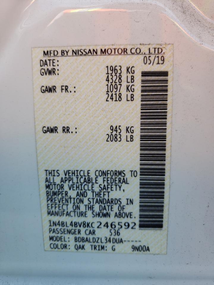 Photo 10 from auction – 2019 NISSAN ALTIMA S with VIN 1N4BL4BV8KC246592