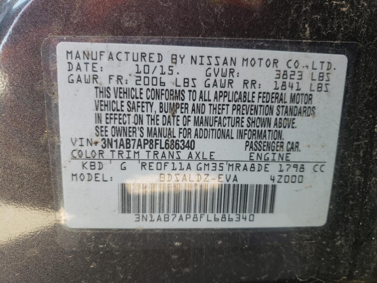 Photo 10 from auction – 2015 NISSAN SENTRA S with VIN 3N1AB7AP8FL686340