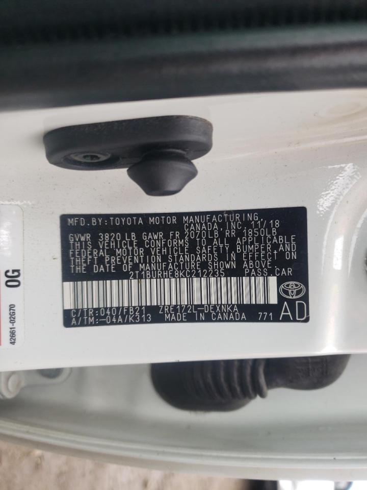 Photo 10 from auction – 2019 TOYOTA COROLLA L with VIN 2T1BURHE8KC212235