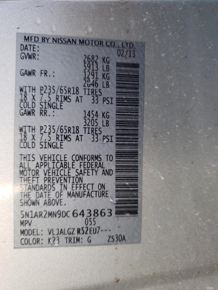 Photo 10 from auction – 2013 NISSAN PATHFINDER with VIN 5N1AR2MN9DC643863