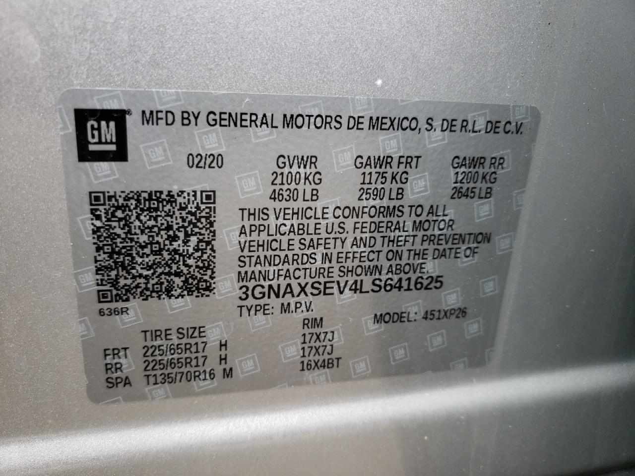 Photo 10 from auction – 2020 CHEVROLET EQUINOX LS with VIN 3GNAXSEV4LS641625