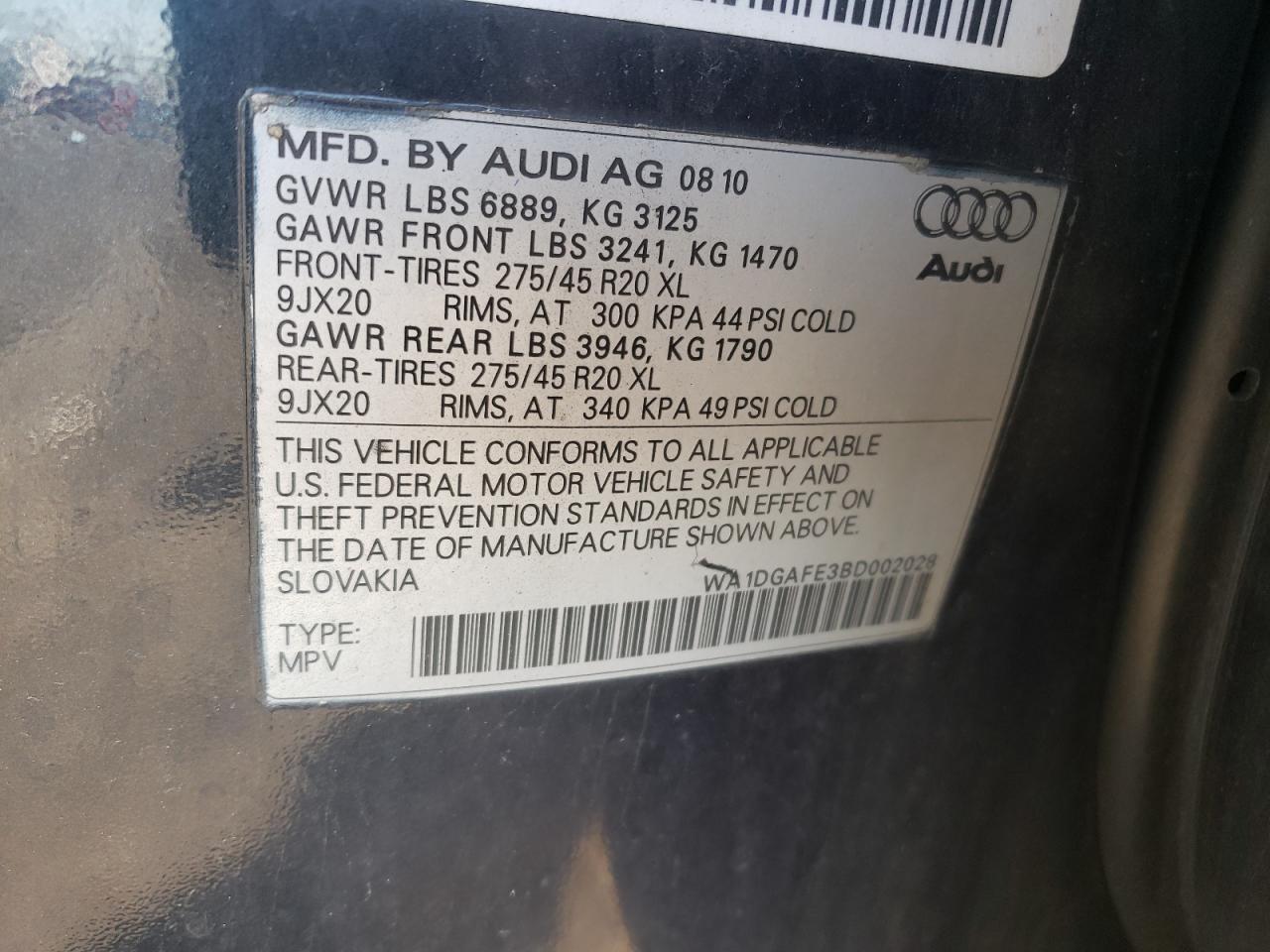Photo 10 from auction – 2011 AUDI Q7 with VIN WA1DGAFE3BD002028
