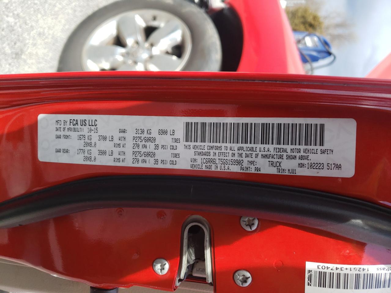 Photo 10 from auction – 2016 RAM 1500 SLT with VIN 1C6RR6LT5GS159902
