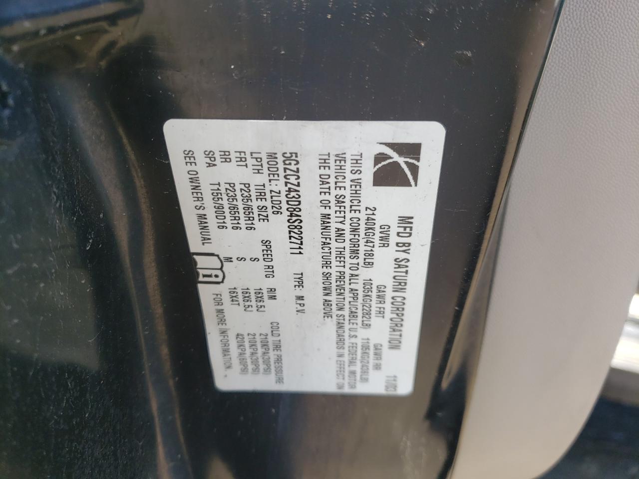 Photo 10 from auction – 2004 SATURN VUE with VIN 5GZCZ43D84S822711