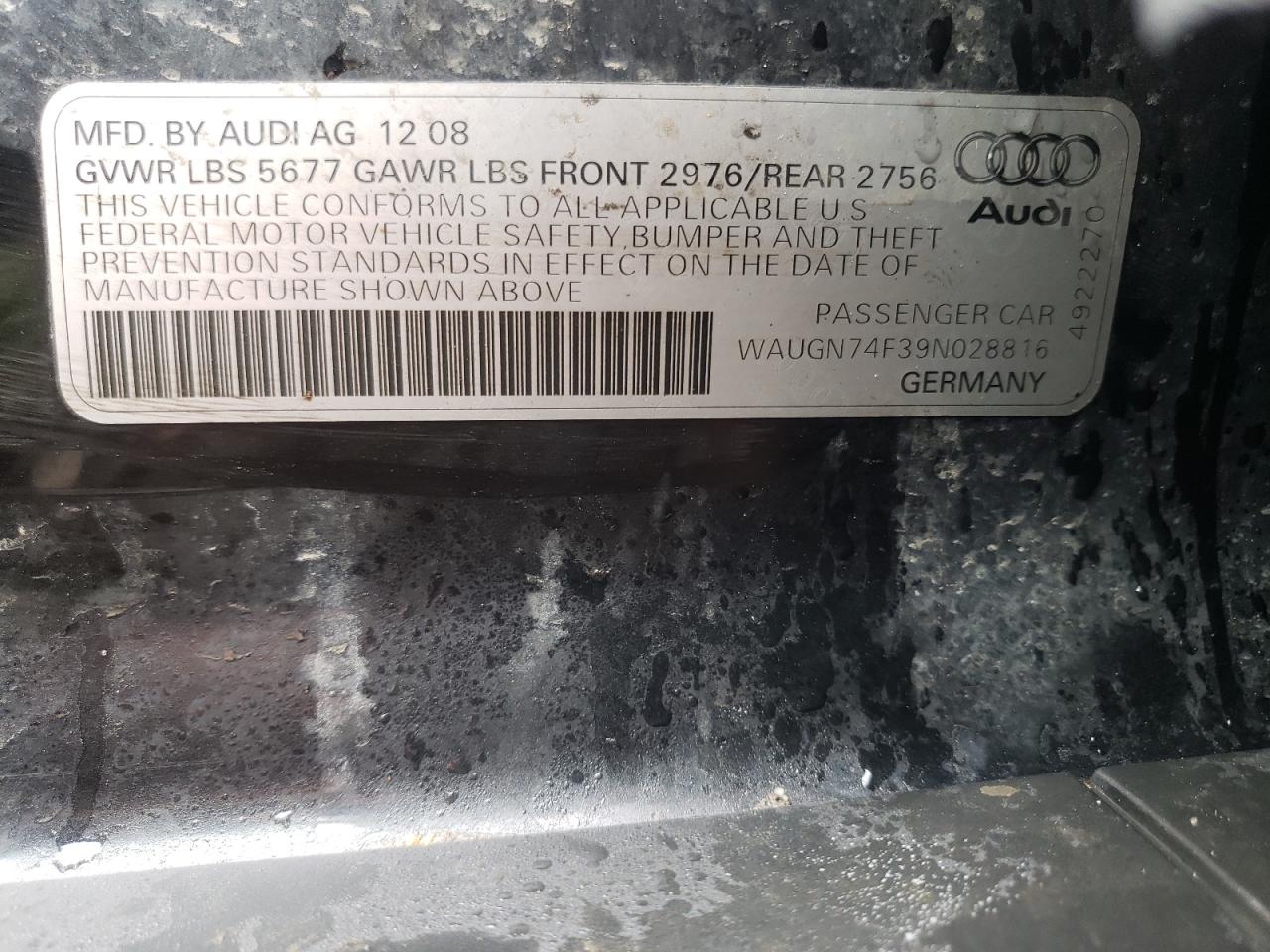 Photo 10 from auction – 2009 AUDI S6 with VIN WAUGN74F39N028816